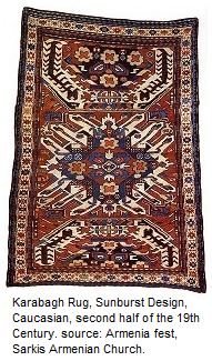 Karabagh Rug, Sunburst Design, Caucasian